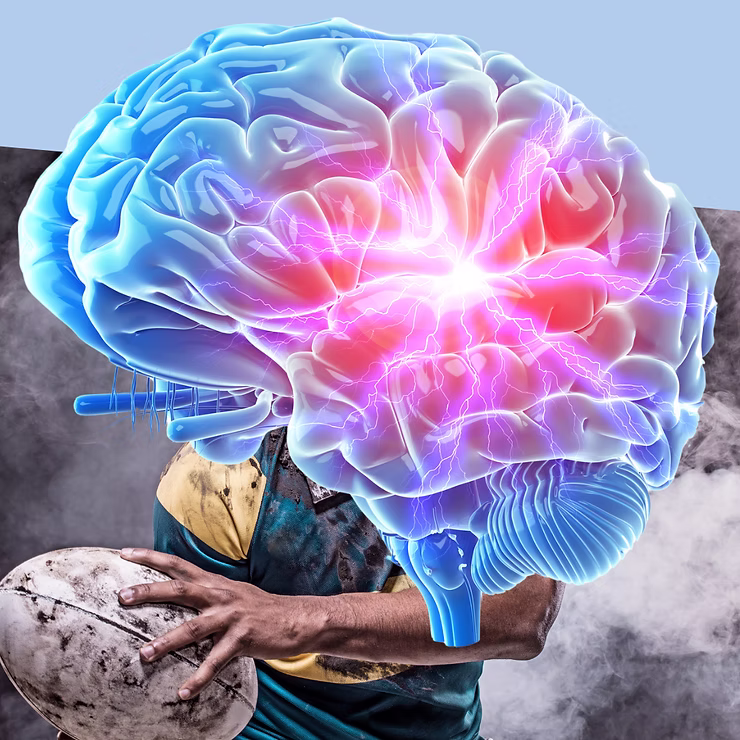 Rugby athlete with brain illustration